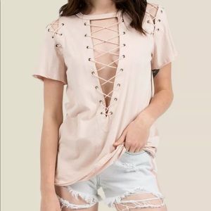 Lace up deep V tee